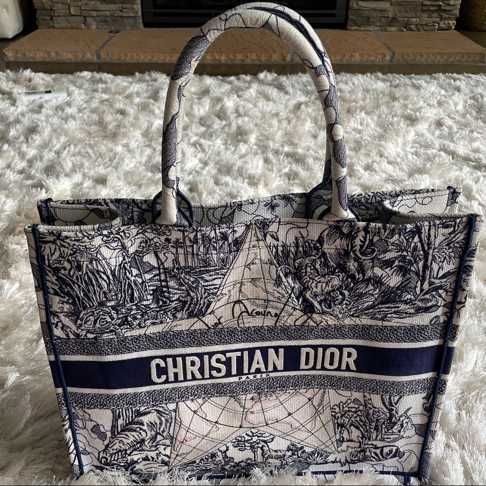 Christian Dior Large Canvas Embroidered ‘Around The World’ Book Tote